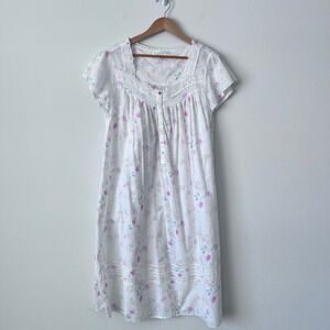 Eileen West Cottage Core M Traditional Nightgown Cotton Floral Lace Short Sleeve